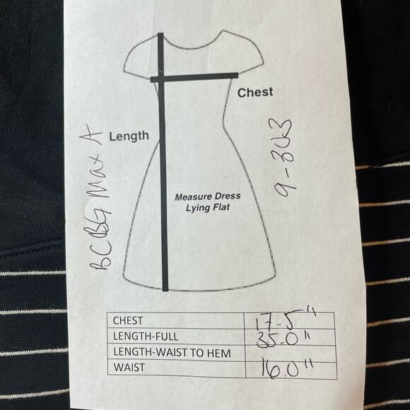 BCBG MAX AZARIA STRIPED BODYCON STRIPED SWEATER DRESS ASYMMETRICAL LARGE - Picture 9 of 9